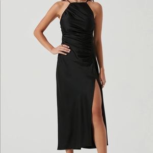 ASTR The Label Black Satin Midi Dress with slit